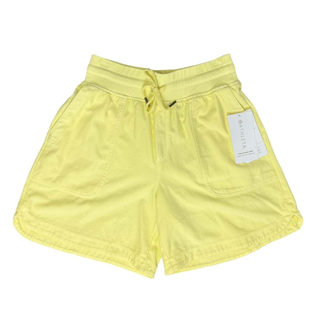 Athleta Yellow Farallon Elastic Waist Drawstring Midi Shorts size S NEW Tags